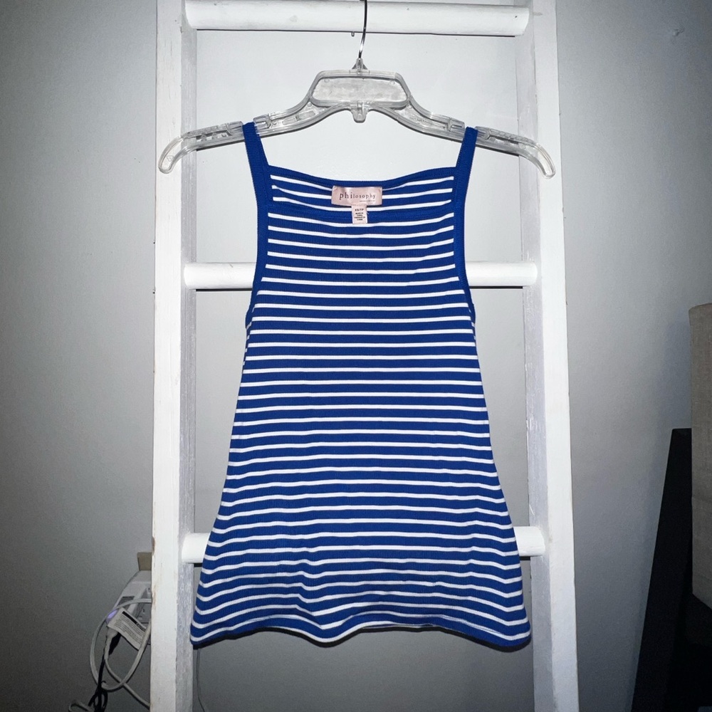 Philosophy Navy and White Striped Tank Top
